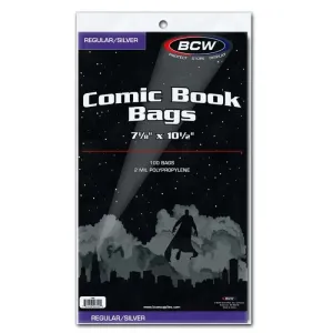 (100) Silver Age Thick Size Crystal Clear Comic Book Bags By BCW