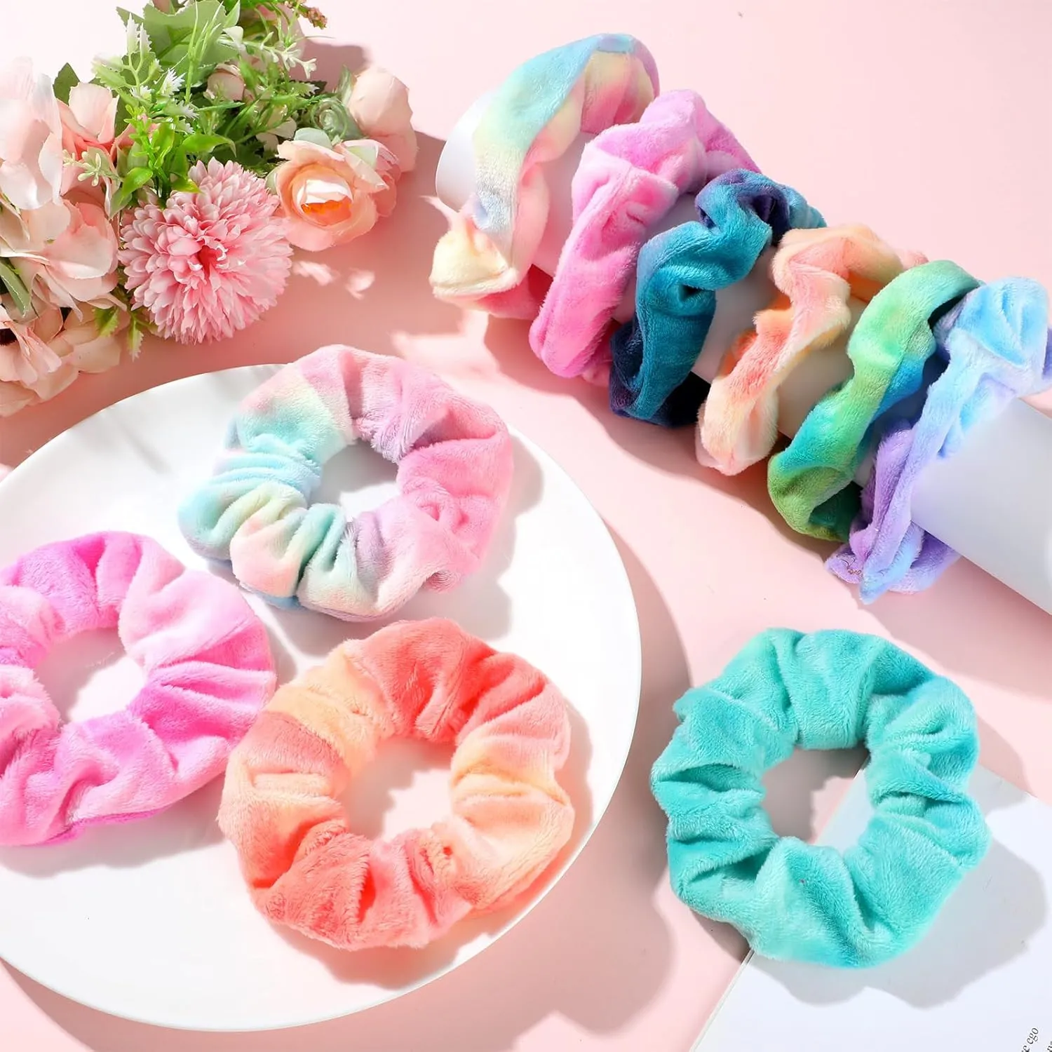 120 Pcs Velvet Scrunchies for Women Scrunchies Bulk Soft Elastic Scrunchy Hair Ties Cute Hairbands and Ponytail Holders Hair Accessories for Women(Tie Dye)