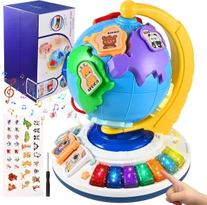12"x 9" Globe for Kids - 5-in-1 Interactive Globe with Light, Sound, World Map Puzzle, Bead Maze, Learning & Education Toys, Birthday Gifts for Kids