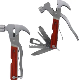 14 in 1 Multi-tool Stainless Steel Pocket Hammer Wood Handle Hand Tool Multi Propose Perfect for Camping Outdoor Survive -2Pack