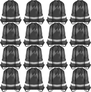 16 Pack Drawstring Backpack Bulk,Drawstring Bags with Reflective Strip,Draw String Bag for Sport,Cinch Sack Backpack for Men Women Gym Yoga