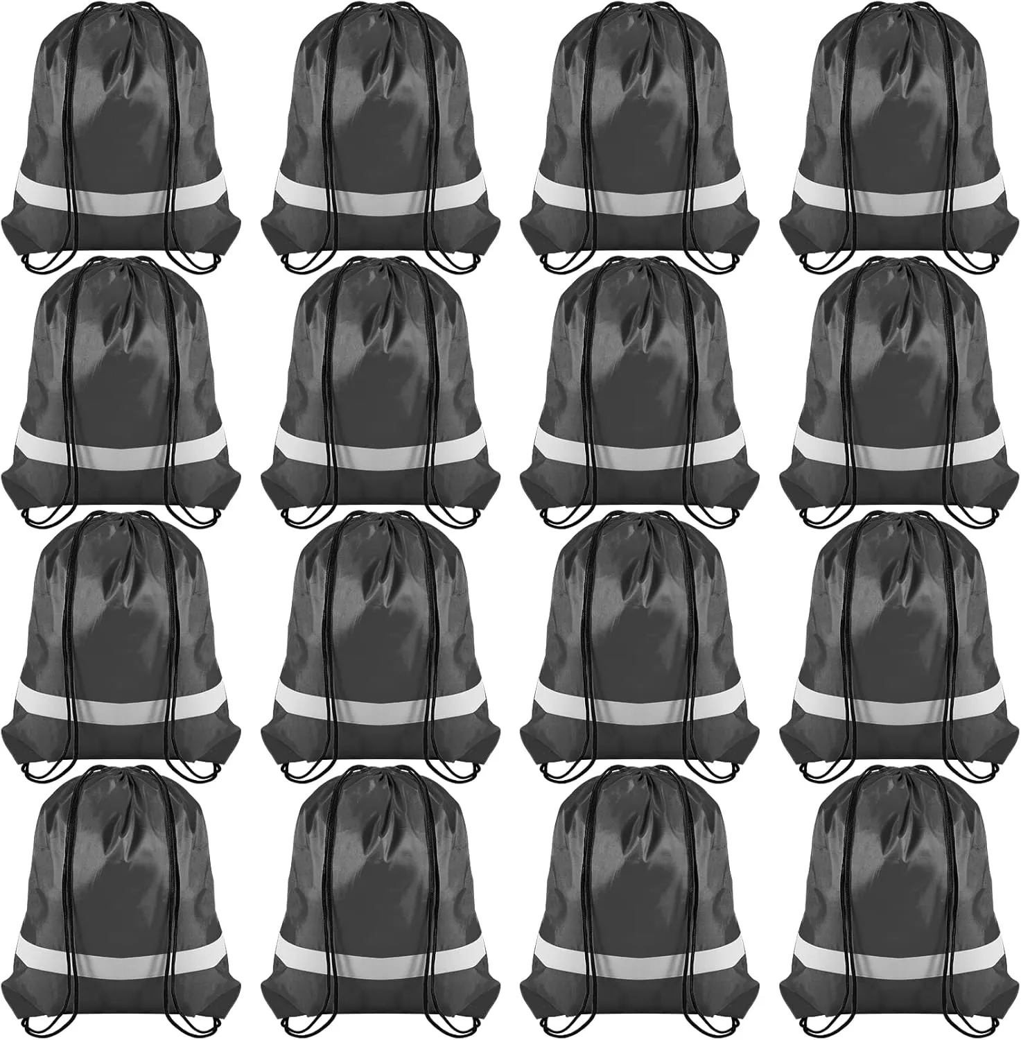 16 Pack Drawstring Backpack Bulk,Drawstring Bags with Reflective Strip,Draw String Bag for Sport,Cinch Sack Backpack for Men Women Gym Yoga