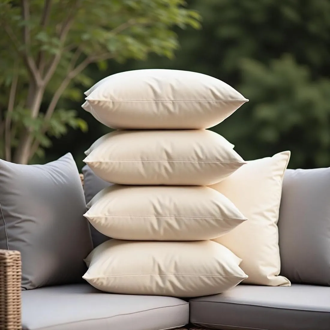 18" x 18" Throw Pillows, Outdoor Waterproof Pillows with Inserts, Square Decorative Pillows for Patio Furniture Garden Couch Sofa Home(Light Khaki, Set of 4)