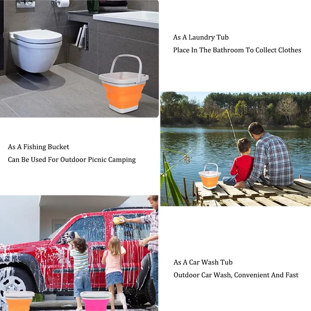 2 Pack Collapsible Plastic Bucket, Foldable Rectangular Tub for House Cleaning, Space Saving Outdoor Water Pot for Garden, Camping, Portable Fishing Water Pail (Size : 5L)