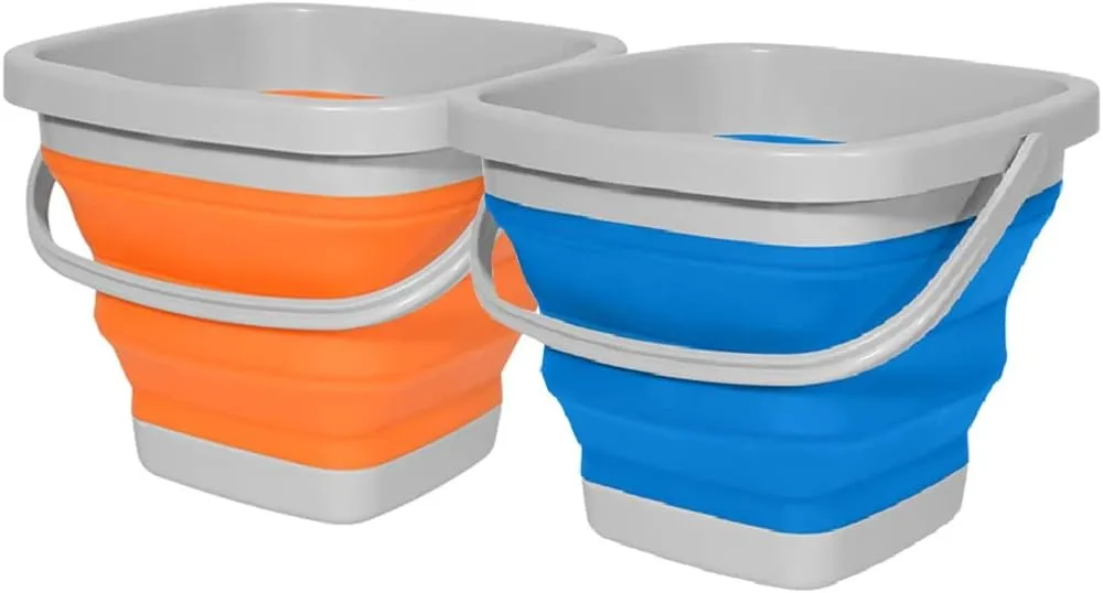 2 Pack Collapsible Plastic Bucket, Foldable Rectangular Tub for House Cleaning, Space Saving Outdoor Water Pot for Garden, Camping, Portable Fishing Water Pail (Size : 5L)
