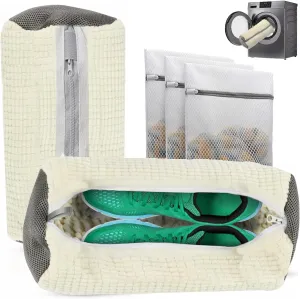 2 Pack Shoe Washing Machine Bags with 3 Mesh Laundry Bag for Washer and Dryer, Invisible Zipper Side Opening, Reusable Washing Bag for Sneakers, Running Shoes, Sock and Toys