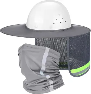 2 Pcs Sun Hard Hat Neck Protection High Visibility Full Brim Mesh Sun Protection and Neck Gaiter Bandana Face Scarf for Hard Hat Accessories, Reflective (Grey)