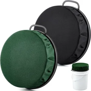 2 Pcs Thickened 5 Gallon Bucket Seat Lid 360 Degree Swivel Bucket Lid with Padded Top 3.94 Inch Thick Spin Ice Fishing Seat Cushion for Hunting Fishing Gardening Camping, Black Green