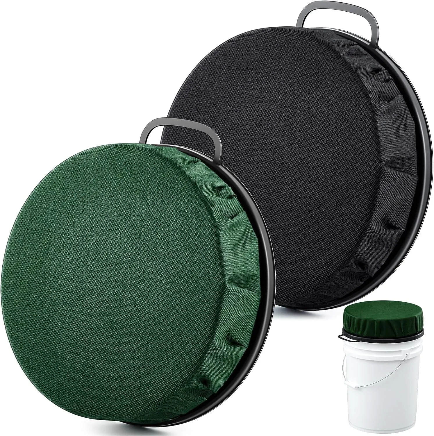 2 Pcs Thickened 5 Gallon Bucket Seat Lid 360 Degree Swivel Bucket Lid with Padded Top 3.94 Inch Thick Spin Ice Fishing Seat Cushion for Hunting Fishing Gardening Camping, Black Green