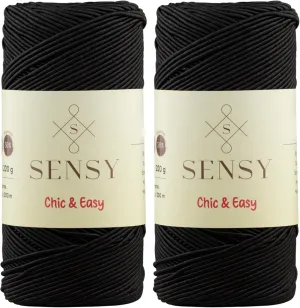 2 Skeins of Sensy Premium Chic & Easy 1.5mm 218 Yards 50% Cotton 50% Polyester Rope Crochet Bag Cord Crochet Thread (Black)