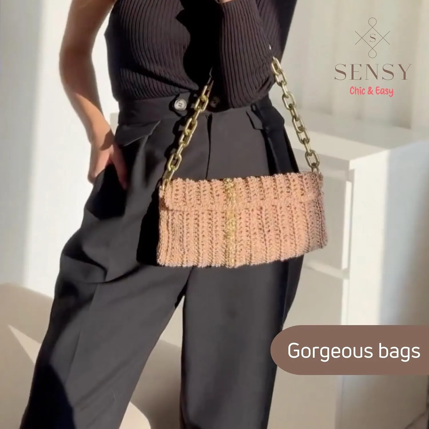 2 Skeins of Sensy Premium Chic & Easy 1.5mm 218 Yards 50% Cotton 50% Polyester Rope Crochet Bag Cord Crochet Thread (Black)
