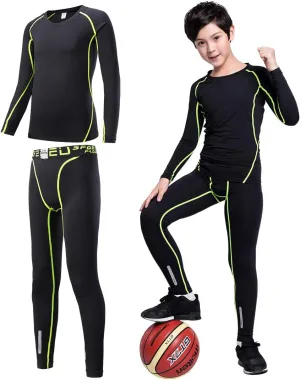 2/3/4 Pcs Boys Girls Base Layer Athletic Compression Leggings and Shirts Thermal Underwear Set Running Pants Tights