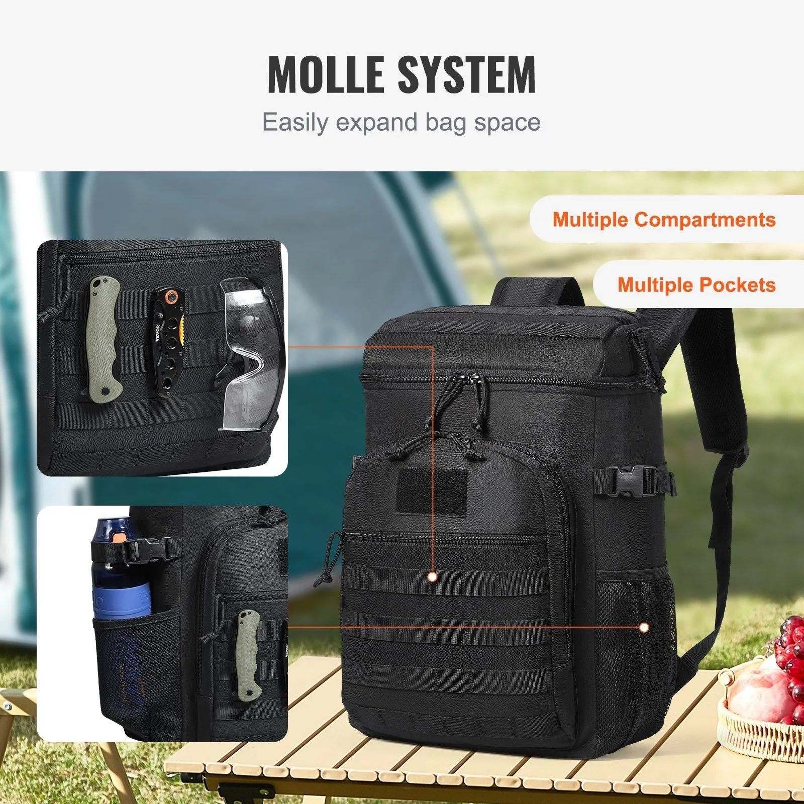 25L Insulated Lunch Bag with Molle Design and Multi-Pocket, 600D Cooler Lunch Box with Removable Storage Bags
