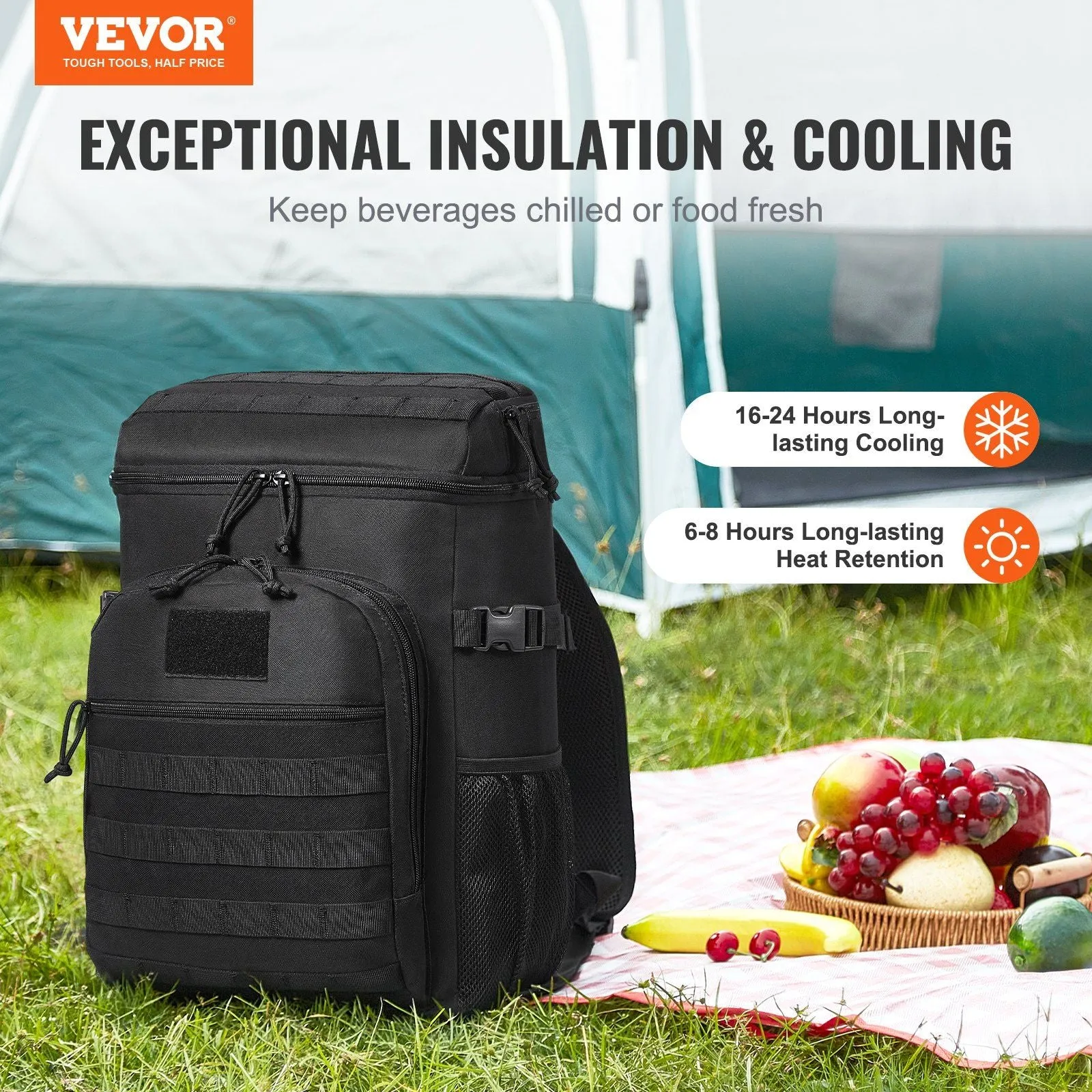 25L Insulated Lunch Bag with Molle Design and Multi-Pocket, 600D Cooler Lunch Box with Removable Storage Bags