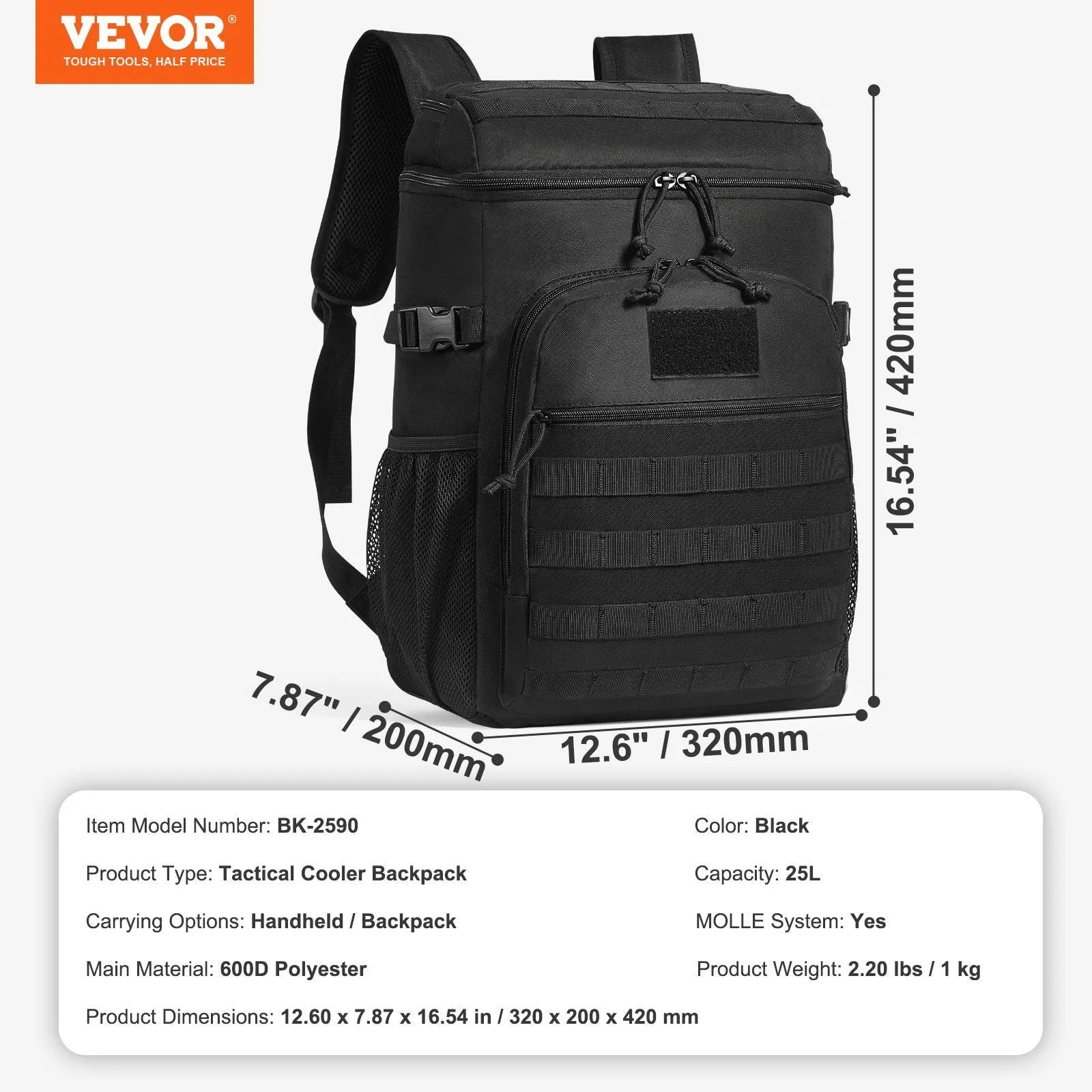 25L Insulated Lunch Bag with Molle Design and Multi-Pocket, 600D Cooler Lunch Box with Removable Storage Bags