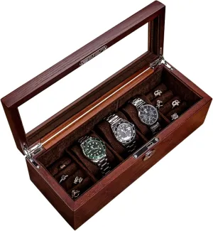 3 Slots Watch Box with Jewelry Organizer Wood Watch Display Case Watch Storage Boxes with Glass Lid and Pillow
