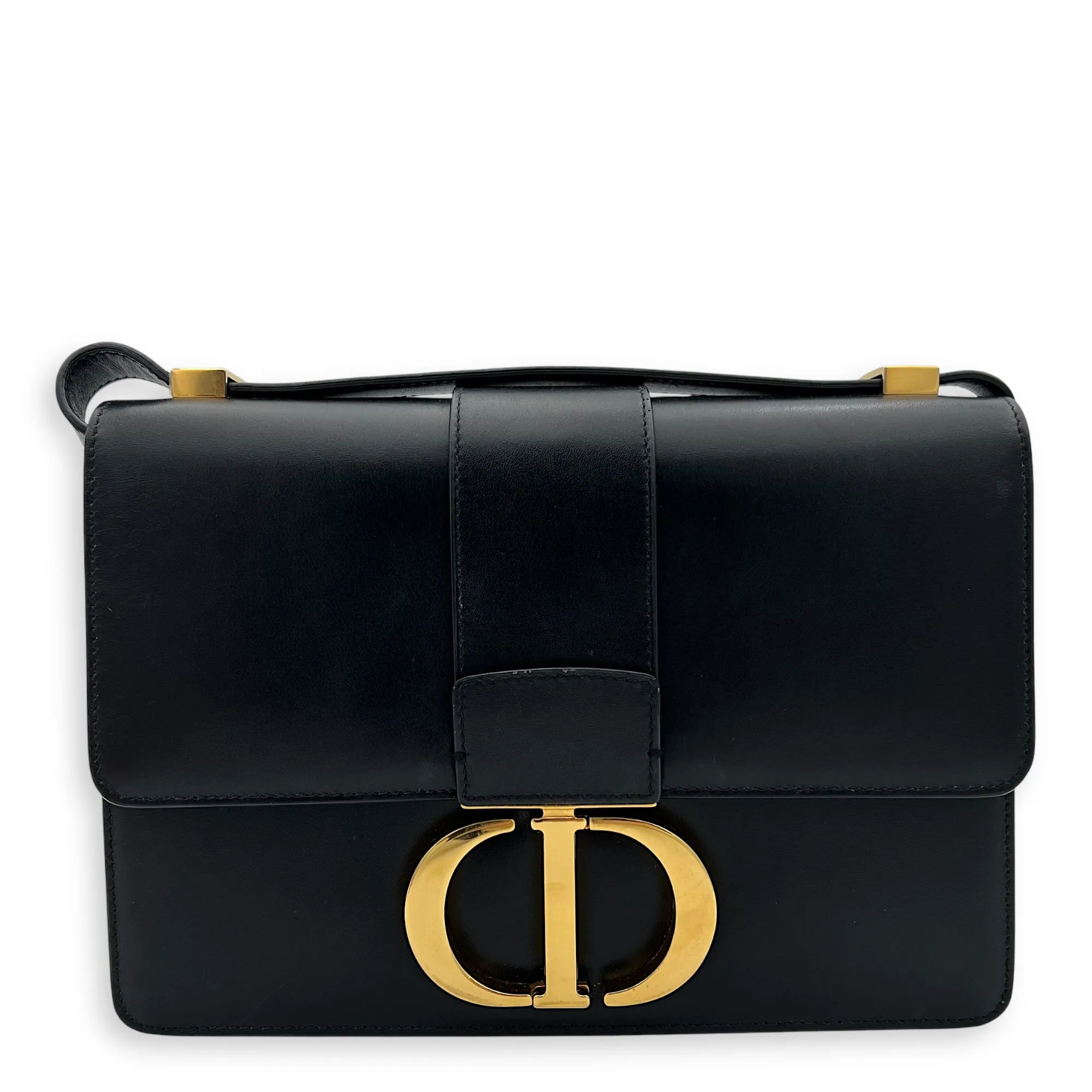 30 Montaigne Medium Black Crossbody Bag in Calfskin, Gold hardware