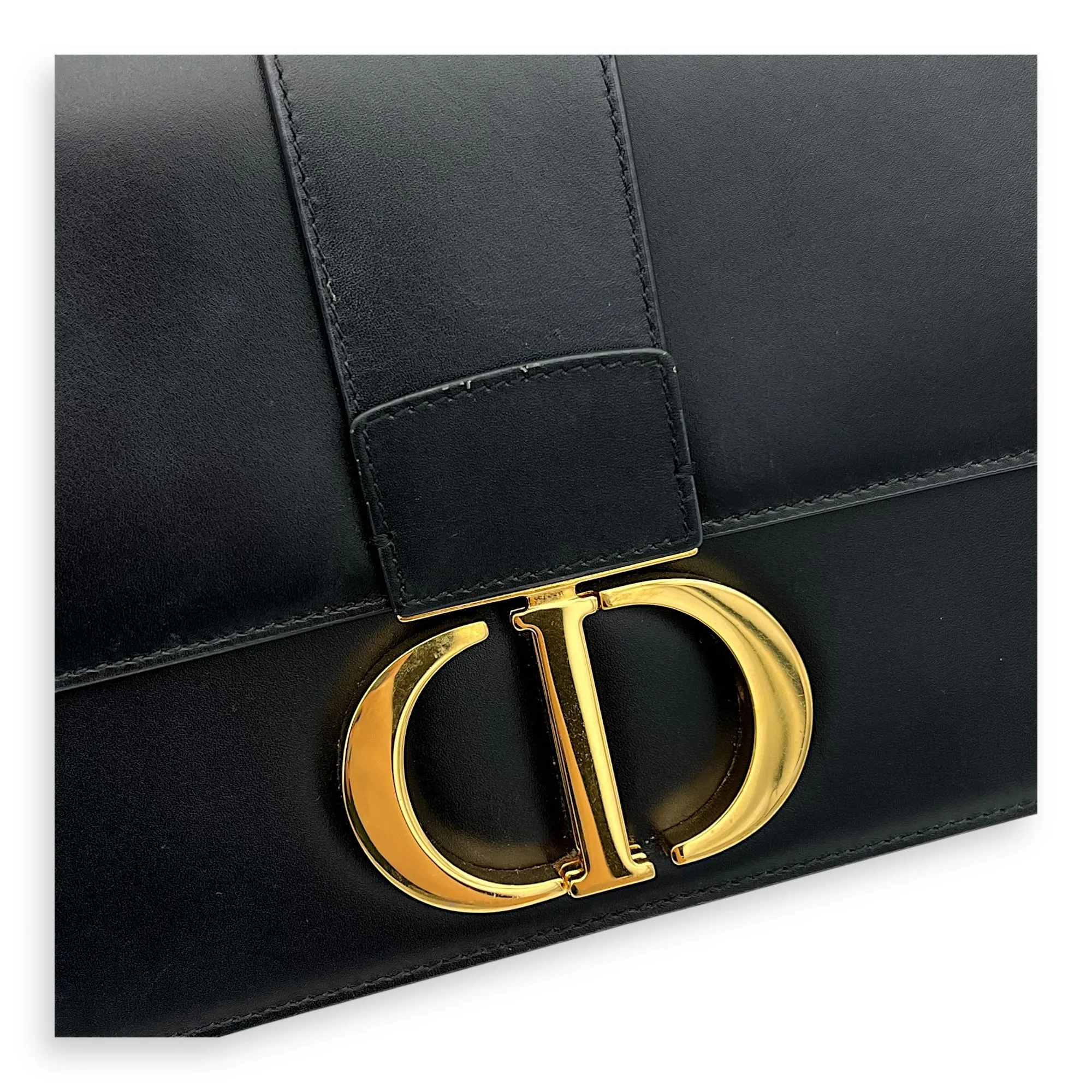 30 Montaigne Medium Black Crossbody Bag in Calfskin, Gold hardware