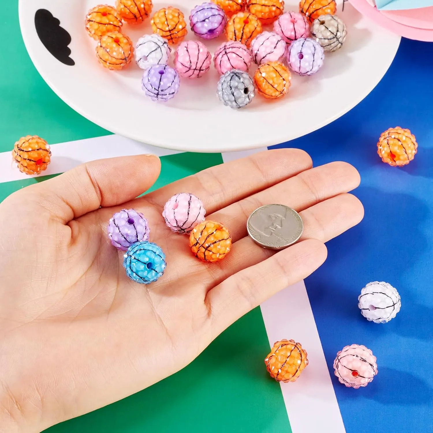 30 Pcs 16 mm Bubblegum Chunky Beads for Pen Polymer Clay Rhinestone Beads Bling Crystal Basketball Beads for Bracelet Jewelry Making DIY Keychain Lanyards Bag Chains Supplies
