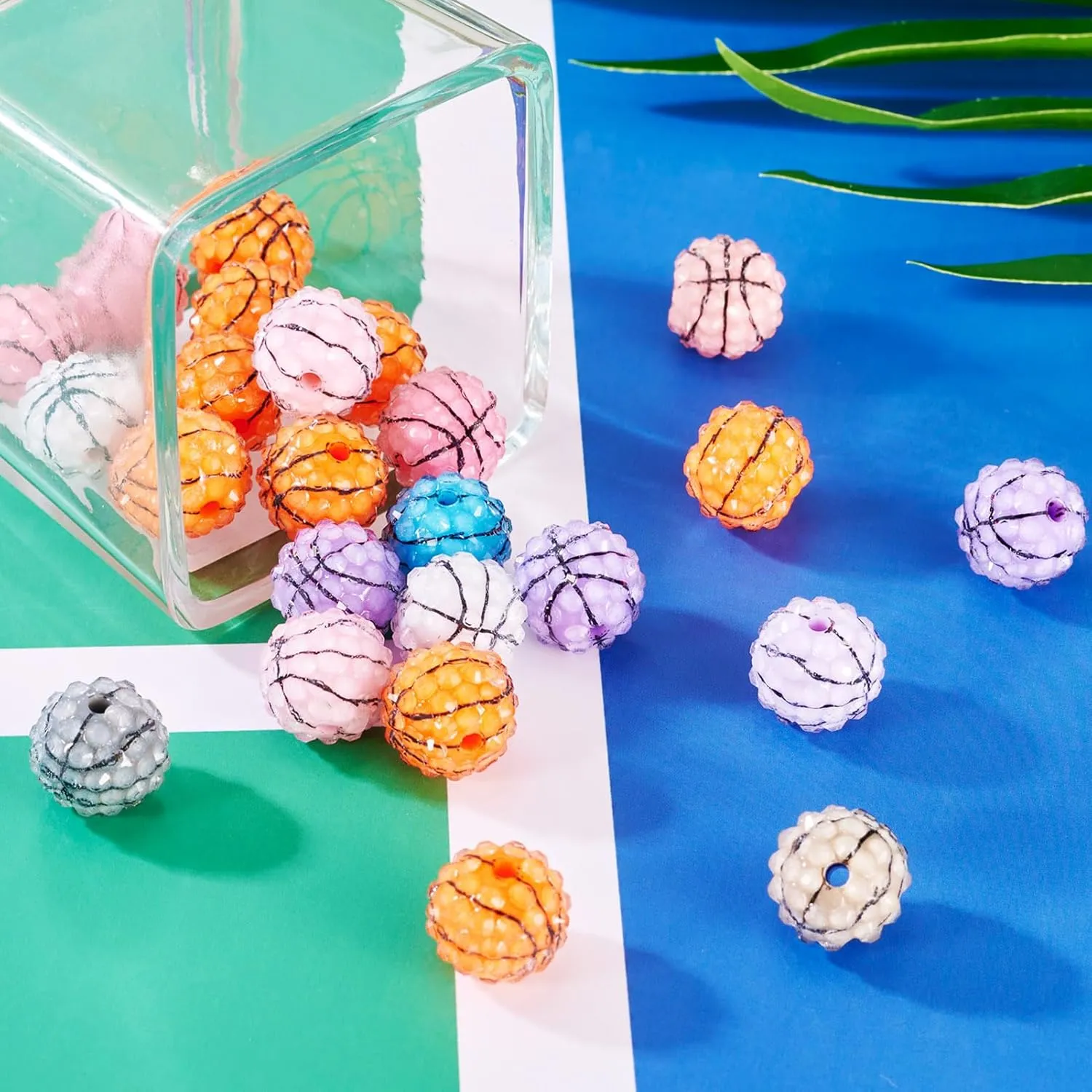 30 Pcs 16 mm Bubblegum Chunky Beads for Pen Polymer Clay Rhinestone Beads Bling Crystal Basketball Beads for Bracelet Jewelry Making DIY Keychain Lanyards Bag Chains Supplies