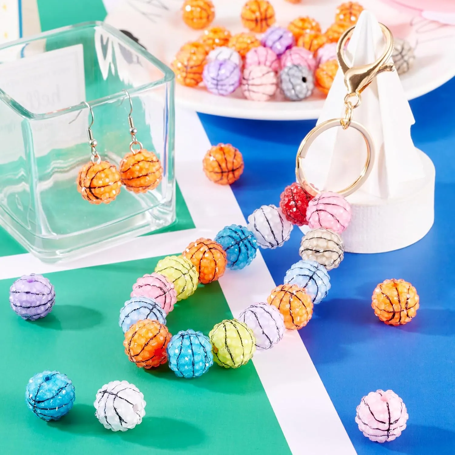 30 Pcs 16 mm Bubblegum Chunky Beads for Pen Polymer Clay Rhinestone Beads Bling Crystal Basketball Beads for Bracelet Jewelry Making DIY Keychain Lanyards Bag Chains Supplies