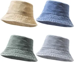 4 Pieces Washed Cotton Bucket Hats Packable Summer Outdoor Fisherman Cap Travel Beach Sun Hat Fishing Hat for Men Women
