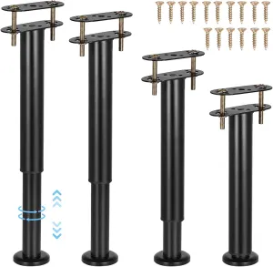 4pcs Adjustable Bed Frame Support Legs 10"-17" Heavy Duty Metal Bed Center Slat Support Legs, Black