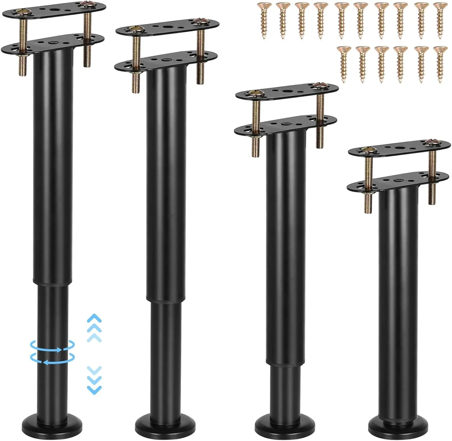 4pcs Adjustable Bed Frame Support Legs 10"-17" Heavy Duty Metal Bed Center Slat Support Legs, Black