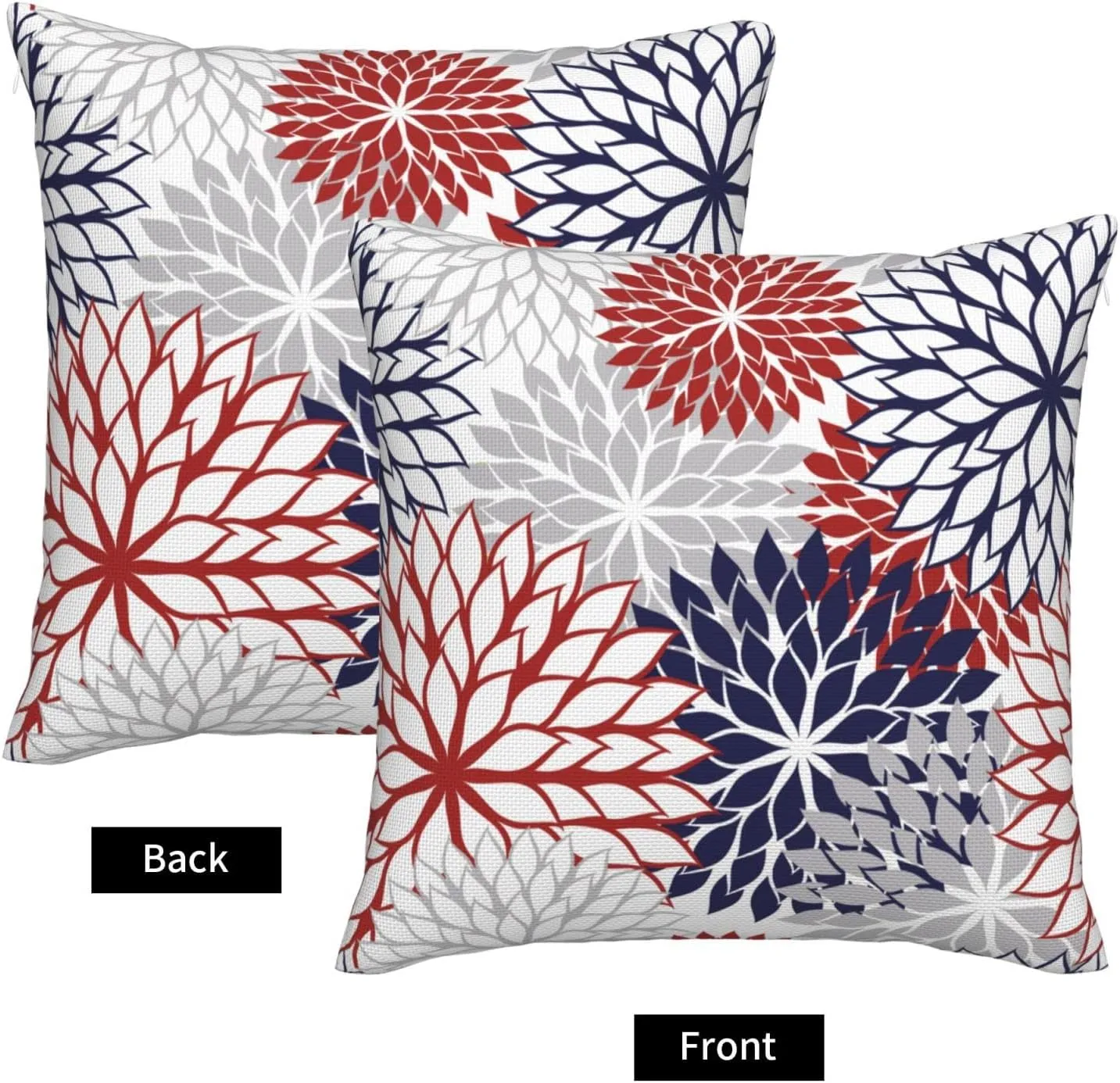 4th of July Pillow Covers 18x18 Inch Patriotic Navy Blue and Red Dahlia Flower Throw Pillows Cover Set of 2 Farmhouse Geometric Decorative Pillowcase for Outdoor Bed Couch Sofa Decor