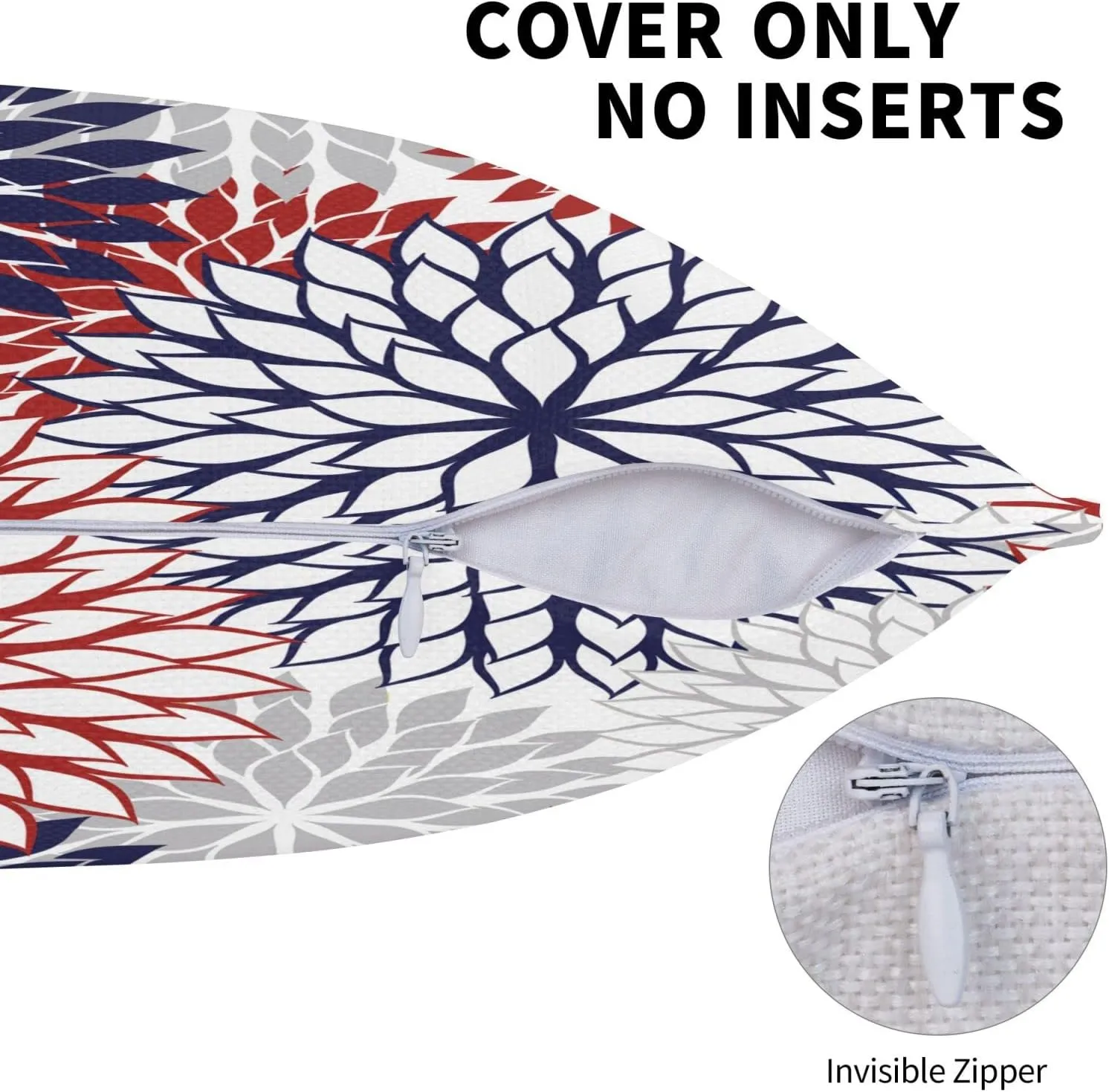 4th of July Pillow Covers 18x18 Inch Patriotic Navy Blue and Red Dahlia Flower Throw Pillows Cover Set of 2 Farmhouse Geometric Decorative Pillowcase for Outdoor Bed Couch Sofa Decor