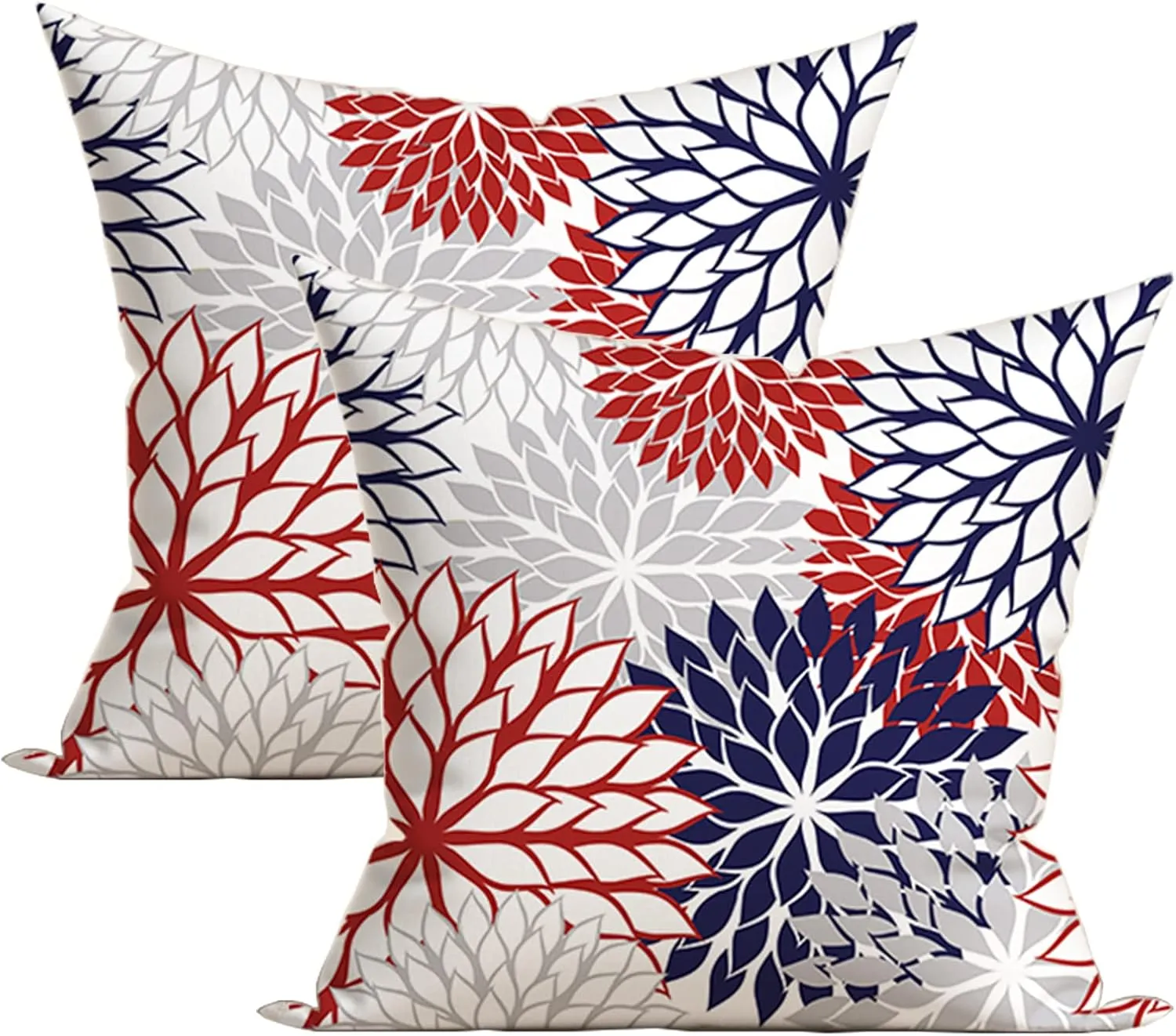 4th of July Pillow Covers 18x18 Inch Patriotic Navy Blue and Red Dahlia Flower Throw Pillows Cover Set of 2 Farmhouse Geometric Decorative Pillowcase for Outdoor Bed Couch Sofa Decor