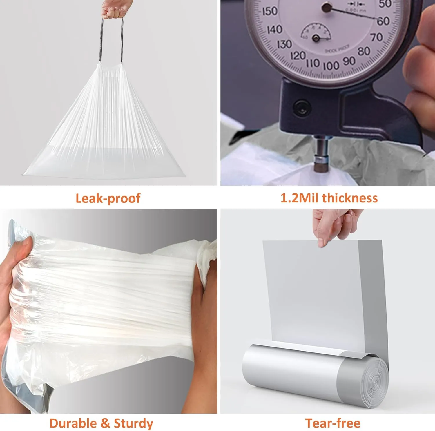 5 Gallon Heavy Duty Trash Bags 1.2 Mil Thick with Reinforced Drawstring | Compatible with 5 Gallon Bucket & Mesh Trash Can & Fit All 5 Gallon Trash Can | Tear & Leak Resistant
