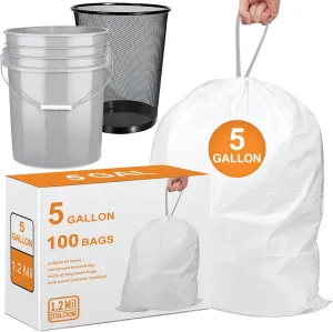 5 Gallon Heavy Duty Trash Bags 1.2 Mil Thick with Reinforced Drawstring | Compatible with 5 Gallon Bucket & Mesh Trash Can & Fit All 5 Gallon Trash Can | Tear & Leak Resistant