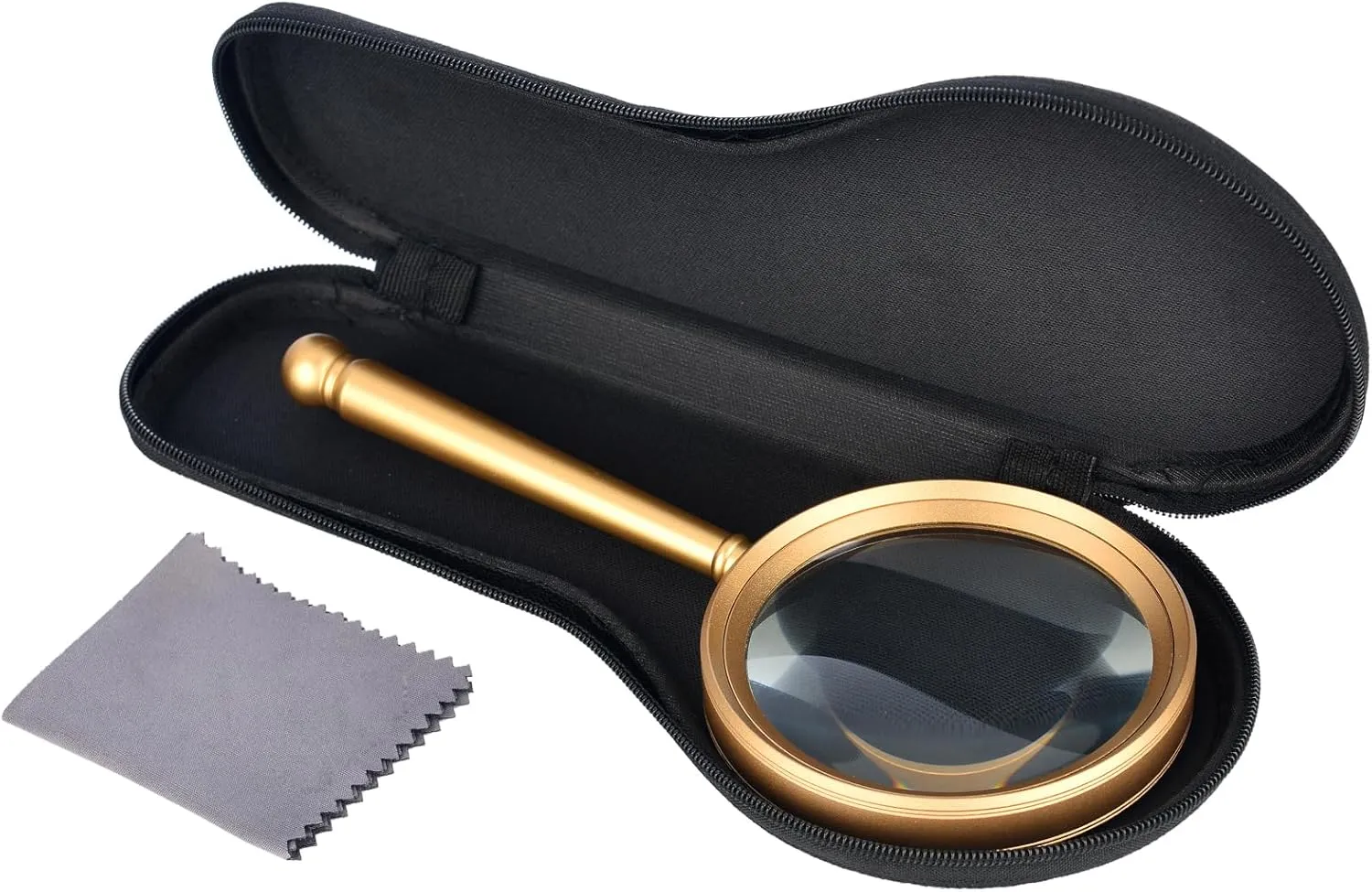 5X Magnifying Glass with Storage Case Gold Handheld Magnifier with Optical GlassLens Classic Brass Metal Magnifying Glass for Kids and Seniors Low Vision Reading Prints Coins (90mm)