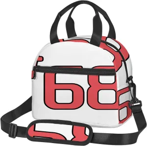 #68 Design,Insulated Reusable Lunch Bag with Adjustable Shoulder Strap for Adults,Team Number 68,Leakproof Office Picnic Hiking Beach Tote Bag,Red and Black,9x5x7.8in