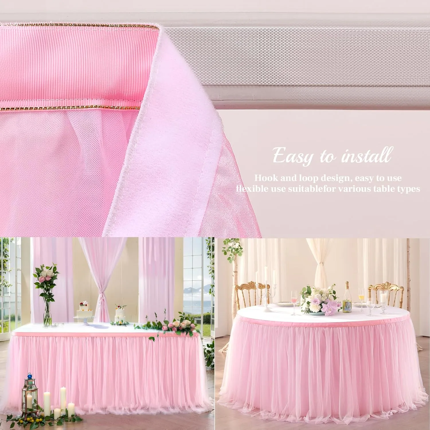 6ft Pink Tulle Table Skirt Baby Shower Tablecloth for Rectangle Tables or Round Tables Pink Ruffle Tutu Table Skirts Desk Skirt for Princess Girls Birthday Party Cake Dessert Table Decorations