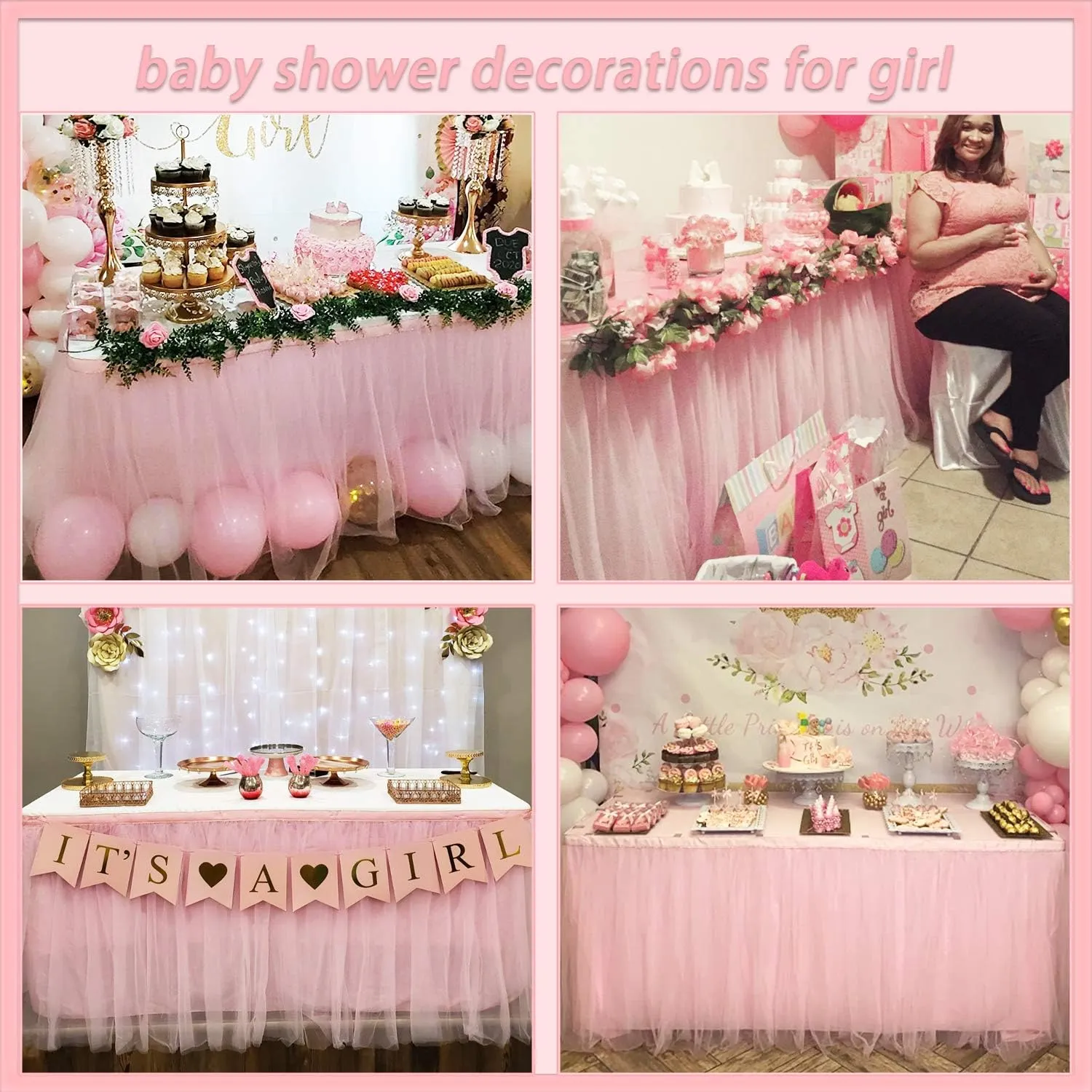 6ft Pink Tulle Table Skirt Baby Shower Tablecloth for Rectangle Tables or Round Tables Pink Ruffle Tutu Table Skirts Desk Skirt for Princess Girls Birthday Party Cake Dessert Table Decorations