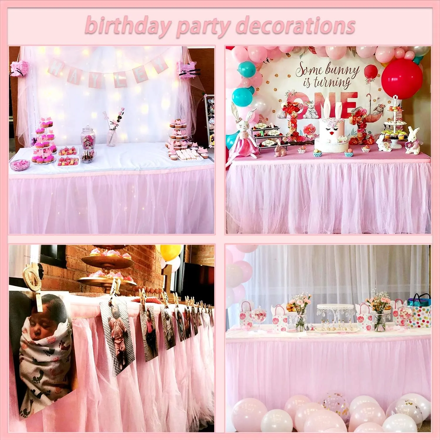 6ft Pink Tulle Table Skirt Baby Shower Tablecloth for Rectangle Tables or Round Tables Pink Ruffle Tutu Table Skirts Desk Skirt for Princess Girls Birthday Party Cake Dessert Table Decorations