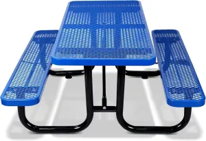 72" Rectangular Thermoplastic Steel Commercial Picnic Table for Outdoor Dining Table for School, Heavy Duty Camping Table with Umbrella Hole up to 1.5", Blue