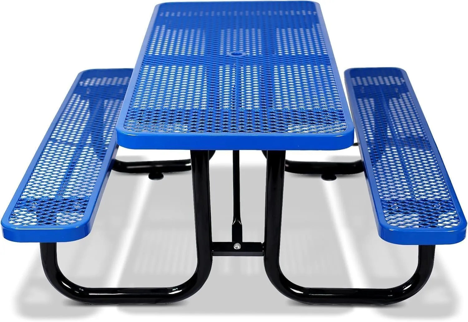 72" Rectangular Thermoplastic Steel Commercial Picnic Table for Outdoor Dining Table for School, Heavy Duty Camping Table with Umbrella Hole up to 1.5", Blue