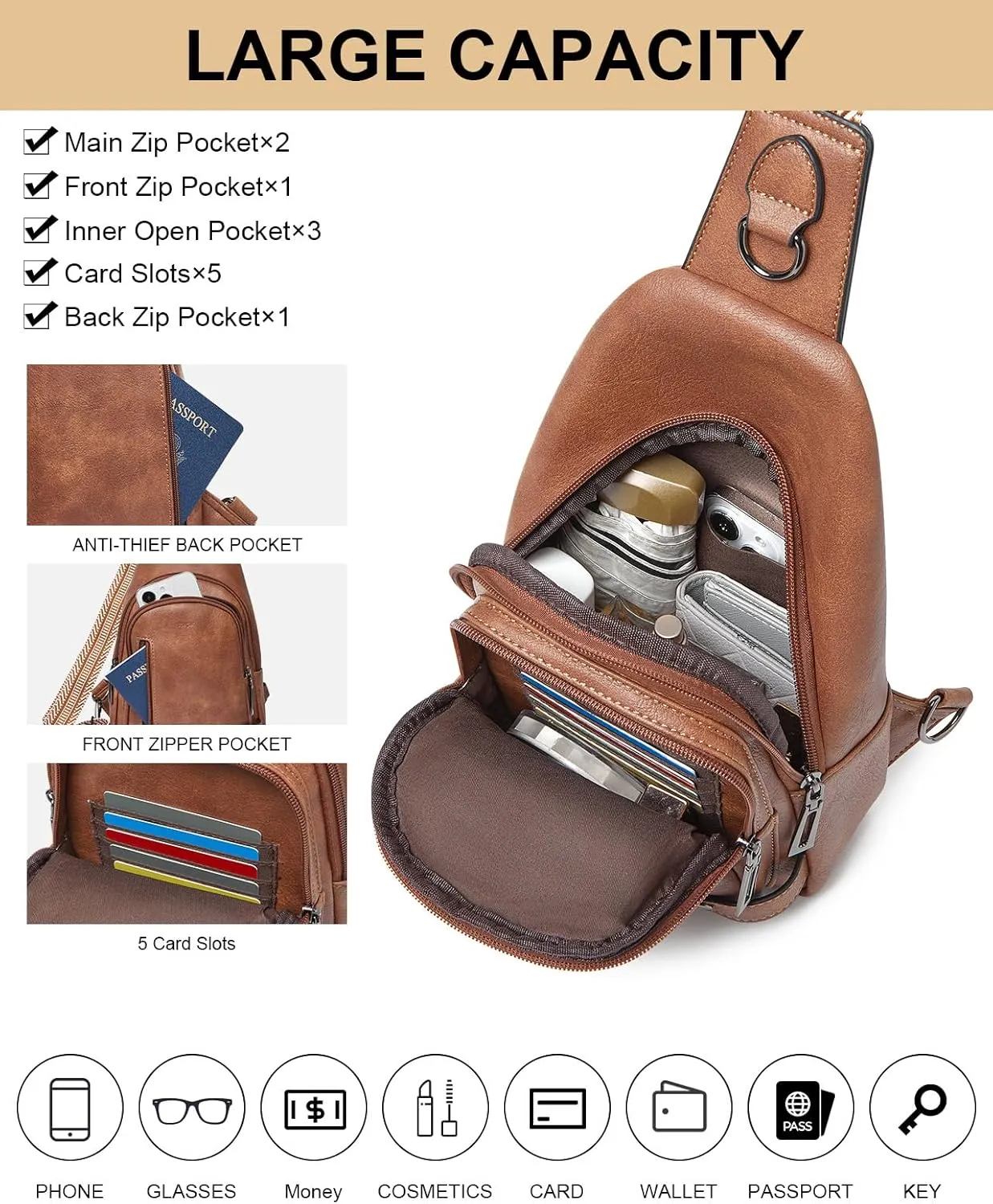 7L Sling Bag Crossbody Bags for Women Fanny Packs Purses Cross Body Bag for Woman Small backpack Travel Shoulder Bag handbags