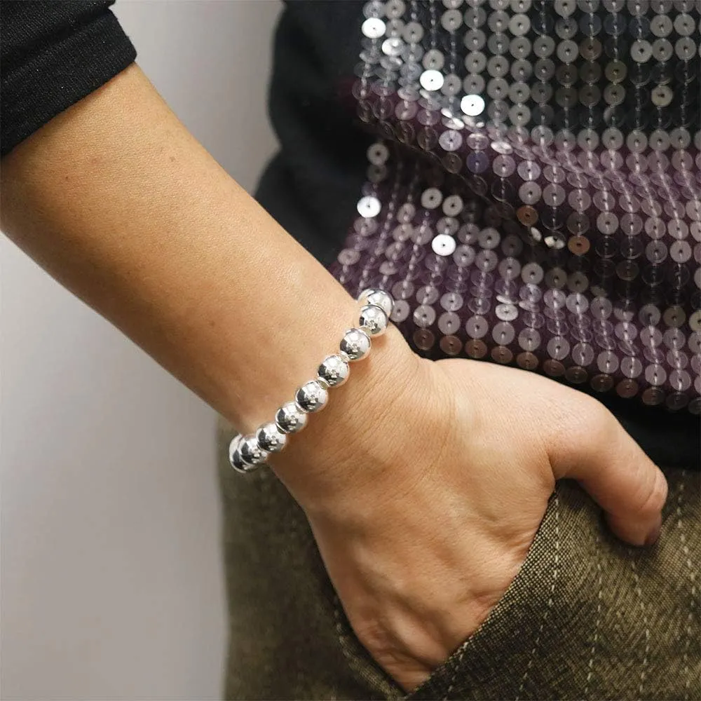 925 Sterling Silver 4MM-10M Italian Bead Ball Chain Bracelet- Handmade Bead Italian Bracelet, Silver Bead Bracelet For Women, 6.5, 7, 7.5, 8 Inch Bracelets
