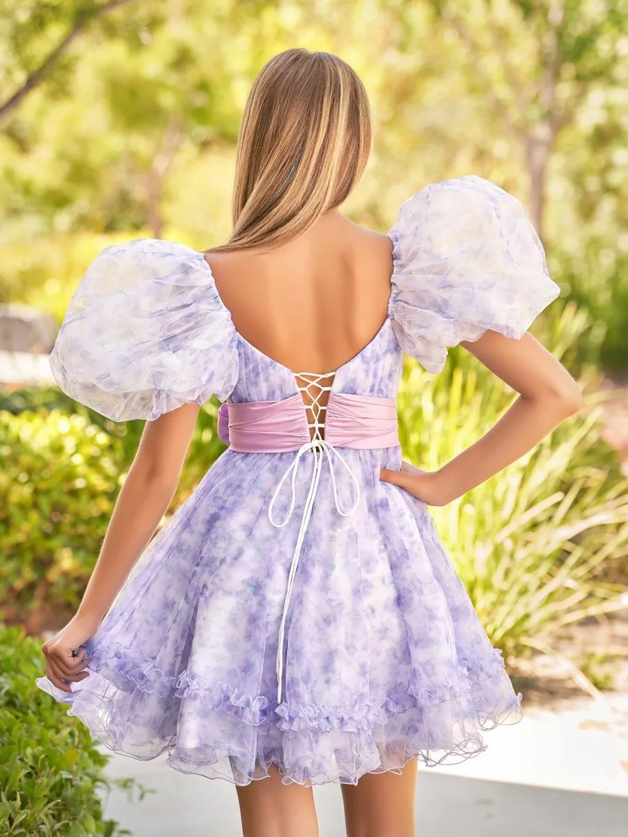 A-line Sweetheart Short Homecoming Dresses with Puff Sleeves