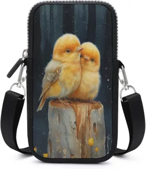 Abstract Impressionism Parrots Crossbody Mobile Phone Bag Smartphone Bag With Adjustable Strap