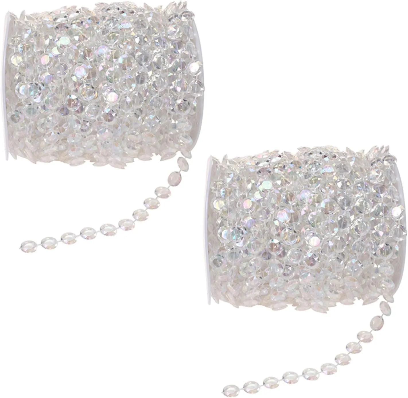 Acrylic Clear Crystal Beads Diamond Garland Strands Rhinestone by Roll for DIY Doorway Beads String Curtain, Wedding, Birthday Party Decorations, Arts and Crafts Projects (2 Pack of 99 Ft/33 Yards)