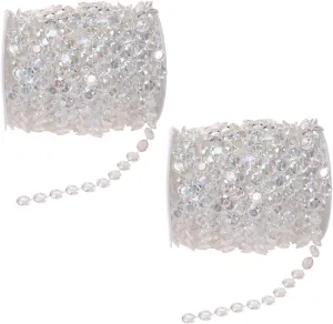 Acrylic Clear Crystal Beads Diamond Garland Strands Rhinestone by Roll for DIY Doorway Beads String Curtain, Wedding, Birthday Party Decorations, Arts and Crafts Projects (2 Pack of 99 Ft/33 Yards)