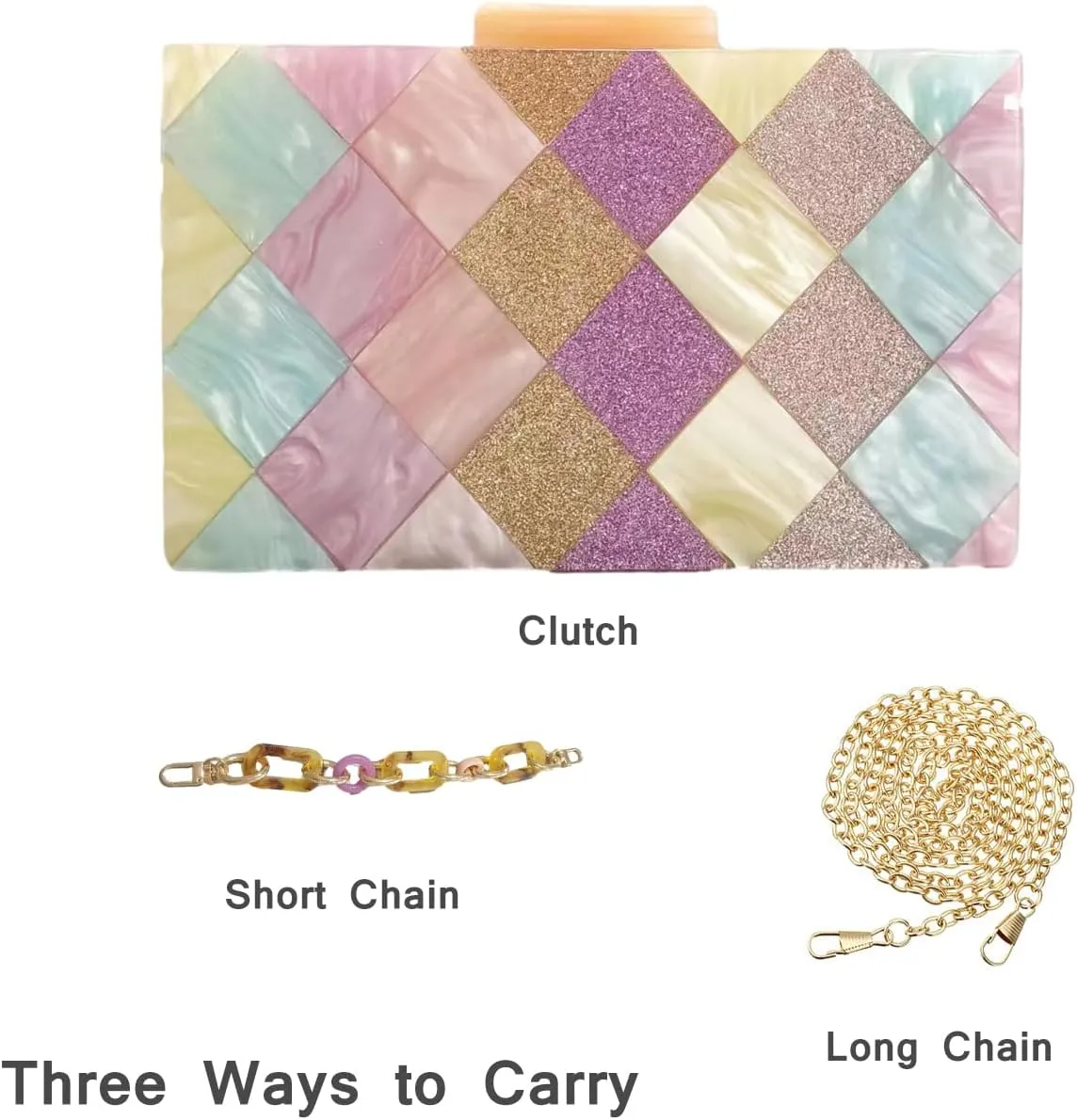 Acrylic Clutch Purse for Women Colorful Evening Handbag Geometric Marbling Box Bag with Detachable Chain