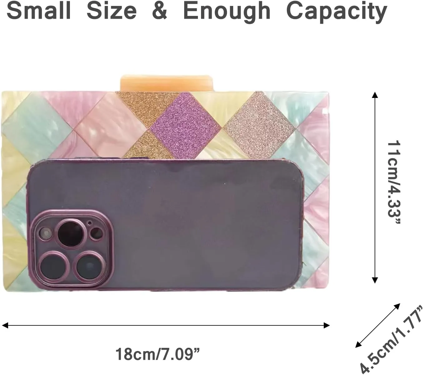 Acrylic Clutch Purse for Women Colorful Evening Handbag Geometric Marbling Box Bag with Detachable Chain