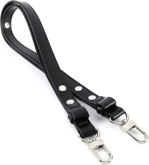 Adjustable PU Leather Purse Handle Shoulder Crossbody Strap for Handbag Bucket Bag (Black - Silver)