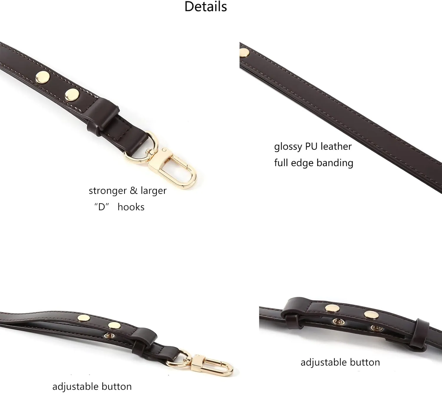 Adjustable PU Leather Purse Handle Shoulder Crossbody Strap for Handbag Bucket Bag (Coffee - Gold)